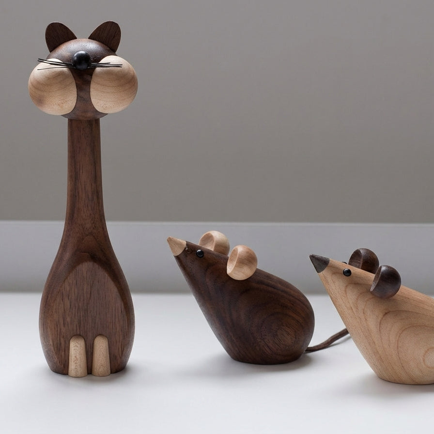 Träfigurer katt och råtta