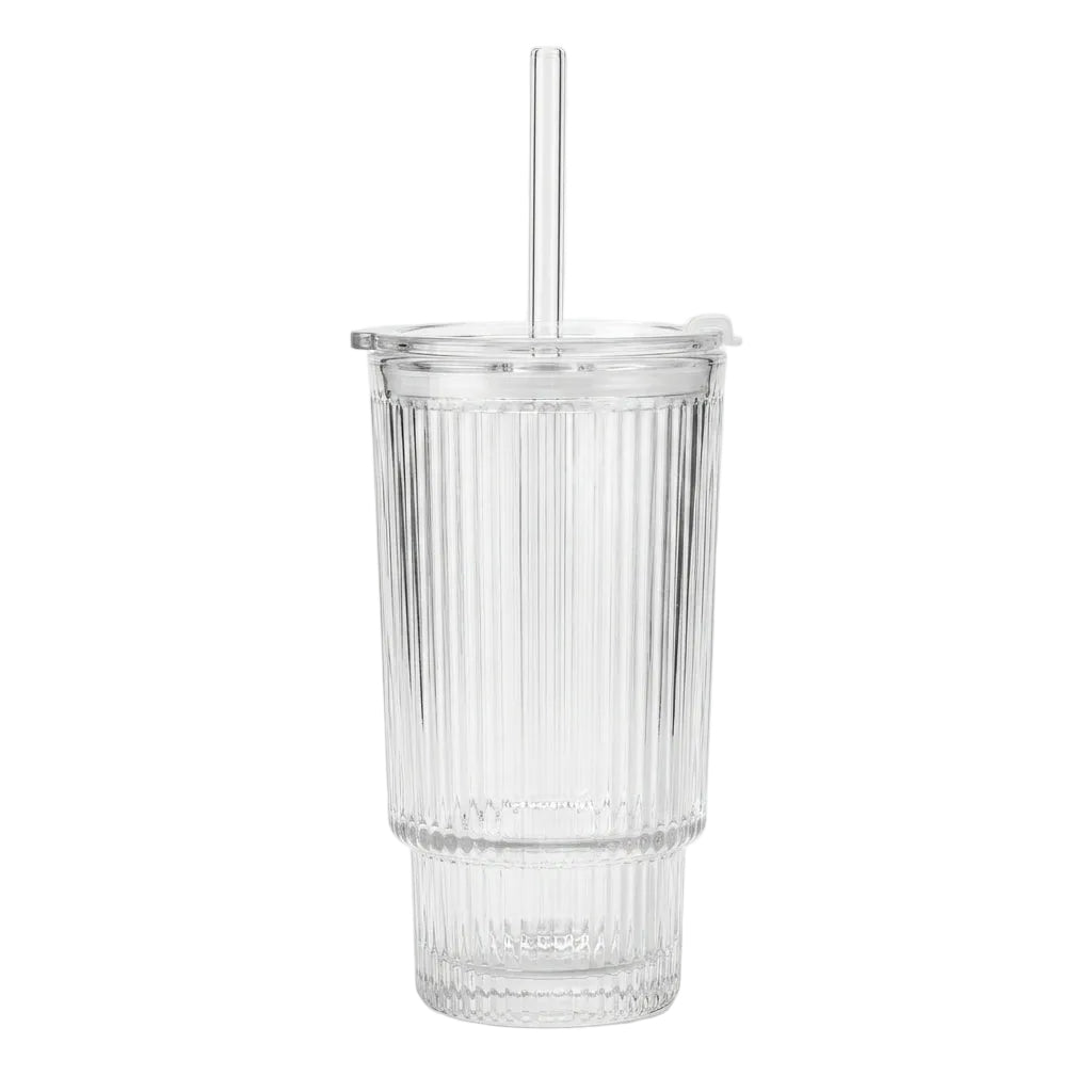 Glas med lock och sugrör